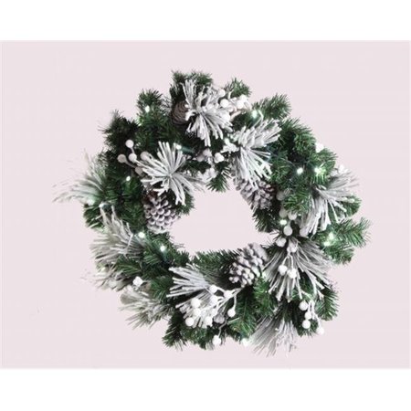 WINTERLAND Winterland WL-GWFL24-WC-PW 24 in. Pvc Pine Flocked White With White Berries WL-GWFL24-WC-PW